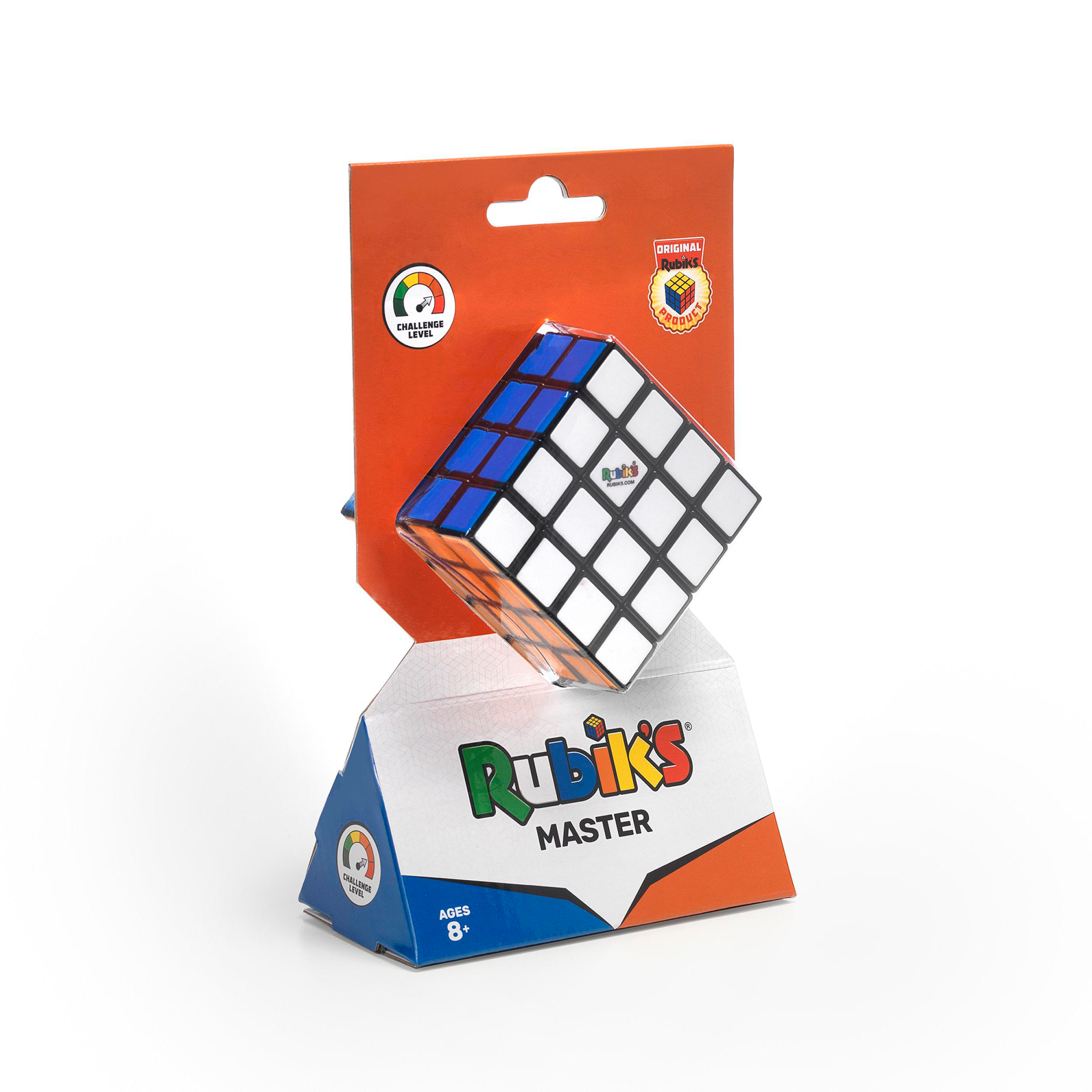 Ein Rubik's Cube in Originalverpackung mit Schwierigkeitsgradanzeige.