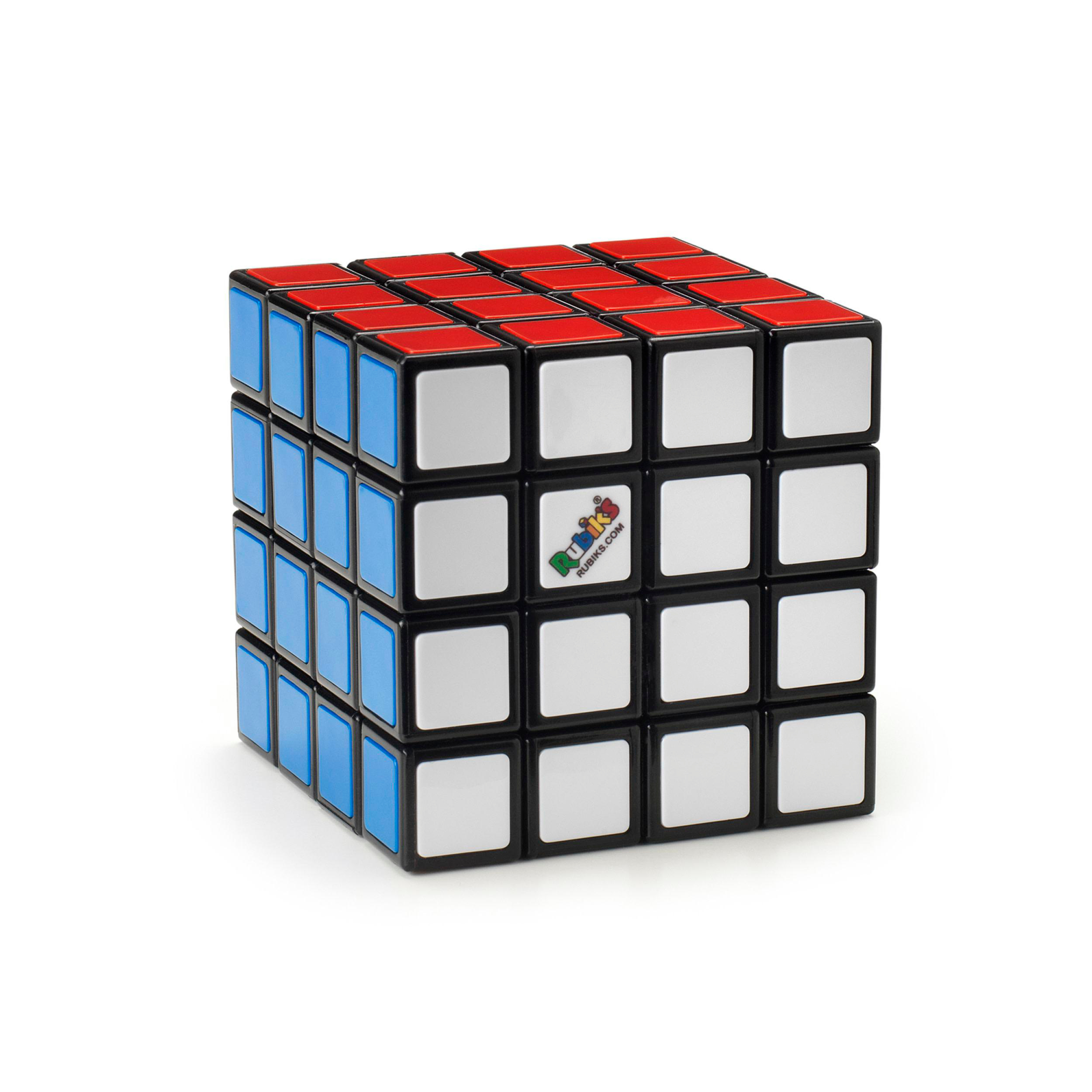 Ein Rubik's Cube mit schwarzem Rahmen und farbigen Quadraten auf weißem Hintergrund.