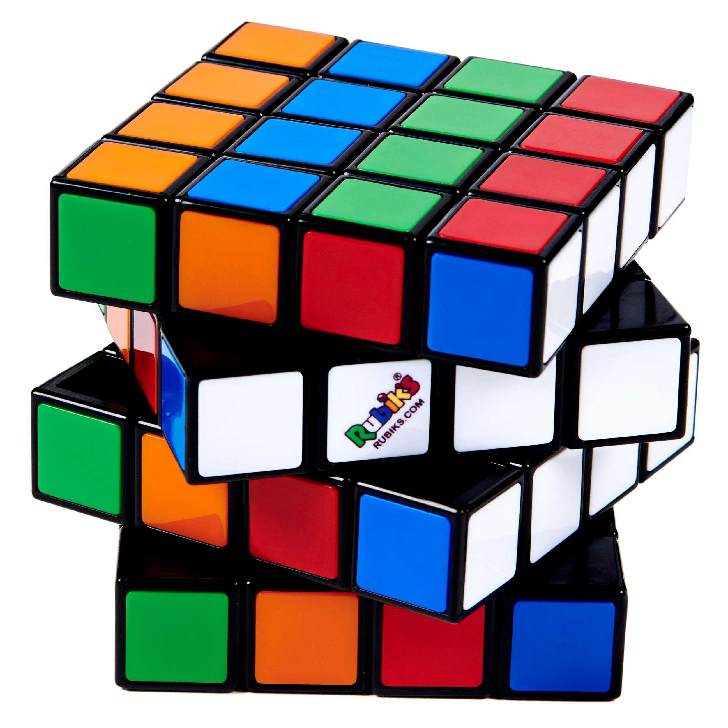 Ein Rubik's Cube. Der Würfel besteht aus kleineren Würfeln mit farbigen Flächen. Farben: rot, grün, blau, orange, gelb, weiß.
