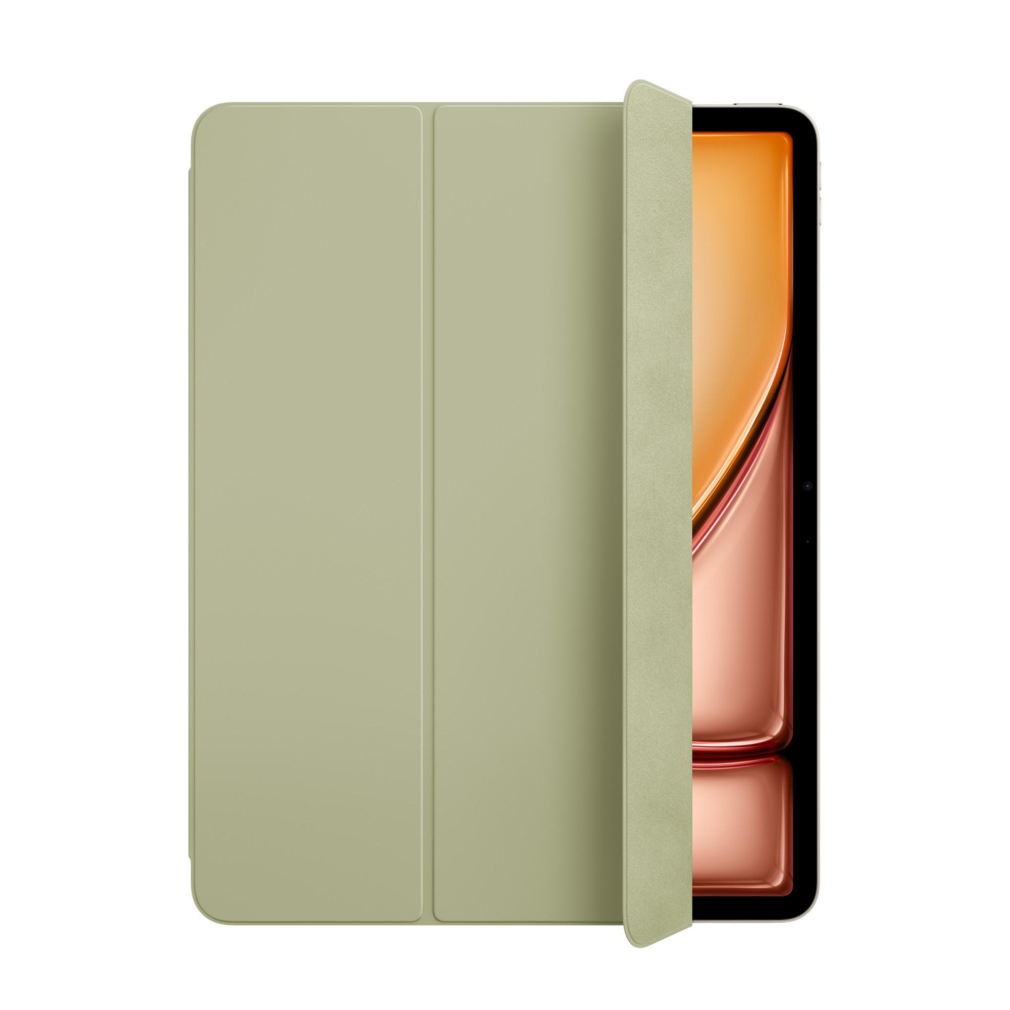 Grüne Tablet-Hülle mit geöffneter rechter Seite, die den Bildschirm zeigt.