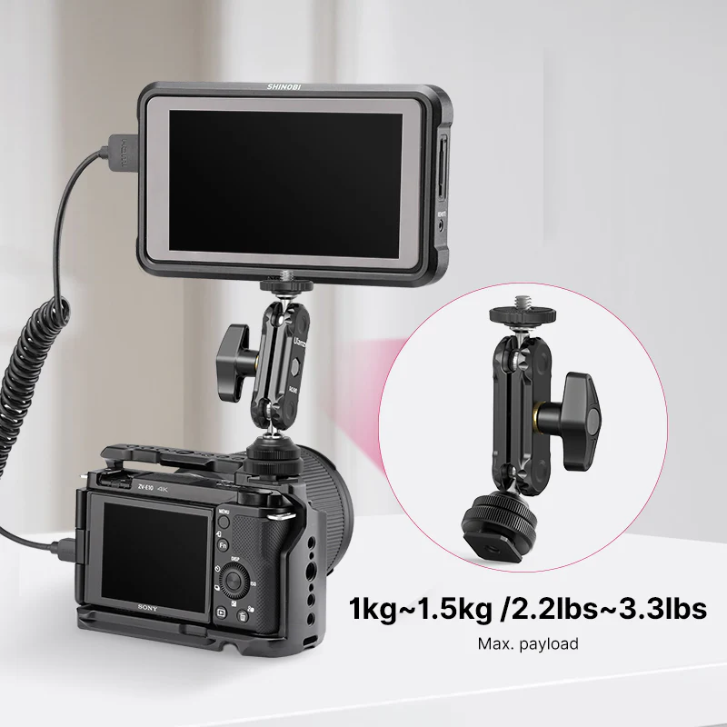 Kamera beállítás monitorral és állvánnyal, súly részletek: 1kg~1.5kg/2.2lbs~3.3lbs.