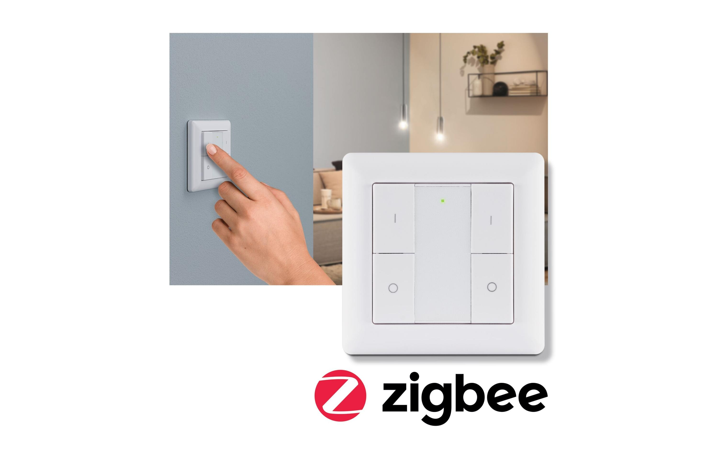PAULMANN Paulmann Funk-Wandtaster ZigBee On / Off / Dimmer, Bianco Telecomando e interruttore a parete