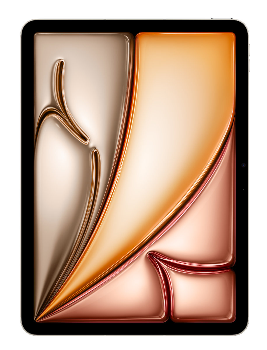 Ekran iPada z abstrakcyjnym wzorem. Ekran ma błyszczący, zakrzywiony wygląd.