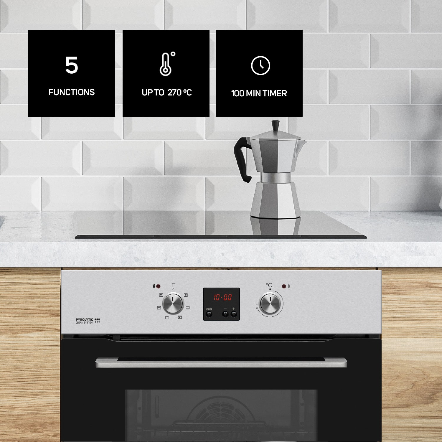 Horno - Taurus HM664IXD PYRO, 64L, 2600W, Temporizador digital, 7 Funciones, Incluye bandeja y parrilla, Hasta 270ºC, Pyrolytic Clean System, Gris