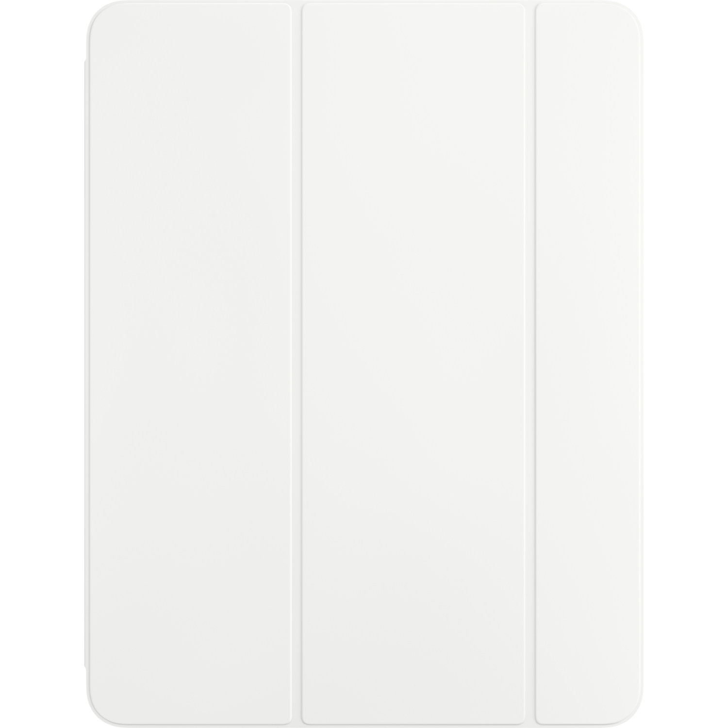 White tablet case, closed, with three panels, against a black backdrop.