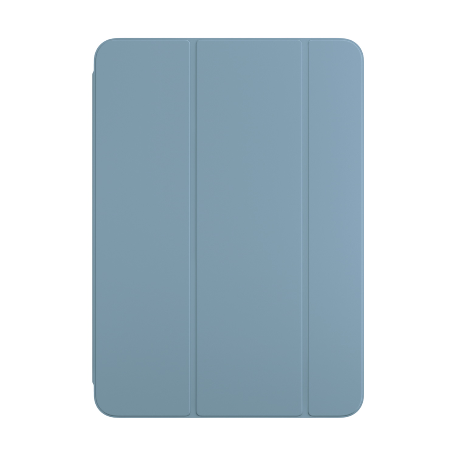 A light blue tablet case with a three-panel folding design on a black background.