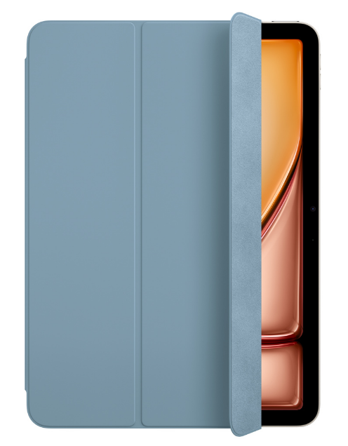 Eine blaue iPad-Hülle, wobei der Bildschirm teilweise sichtbar ist.