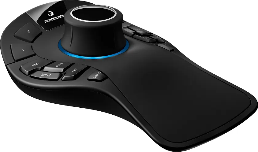 Mouse 3Dconnexion nero con pulsanti e una manopola centrale.