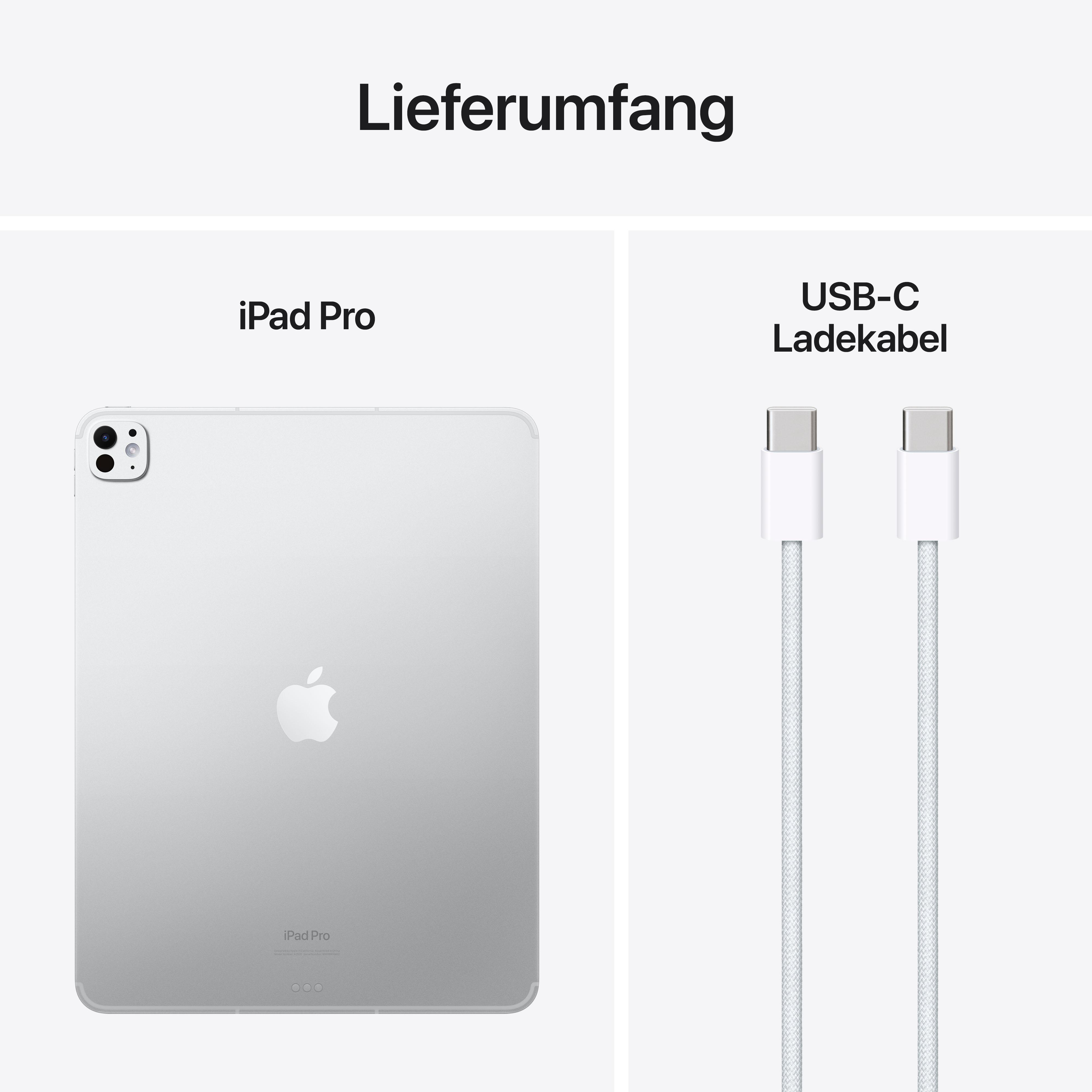 Ein iPad Pro und ein USB-C-Ladekabel auf weißem Hintergrund.