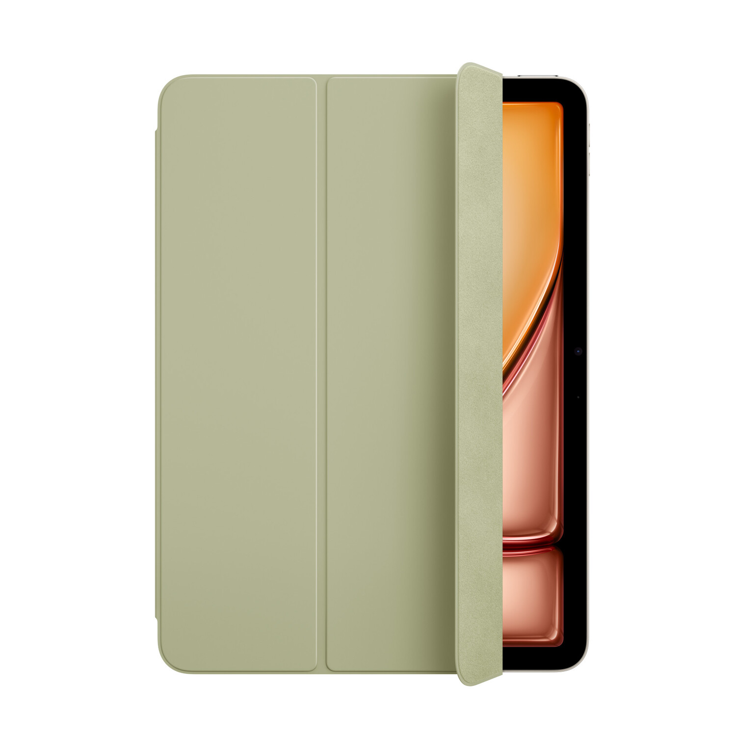 Tablet in a green case, with the case open to reveal the screen.