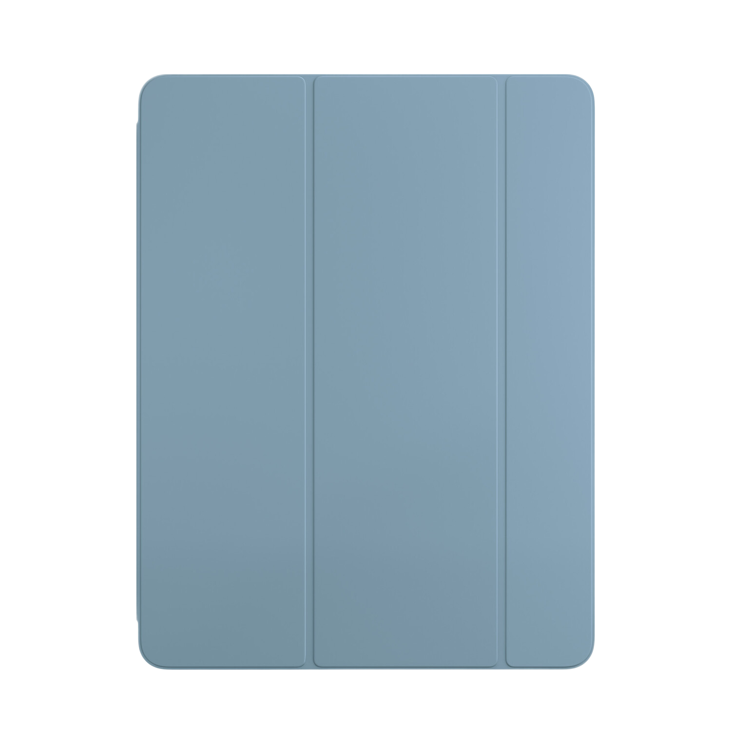 Housse d'iPad bleu clair fermée, montrant trois panneaux verticaux.
