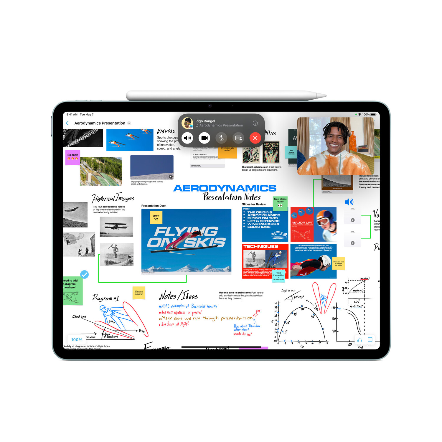An iPad with a presentation on the screen. A pencil hovers over the screen.
