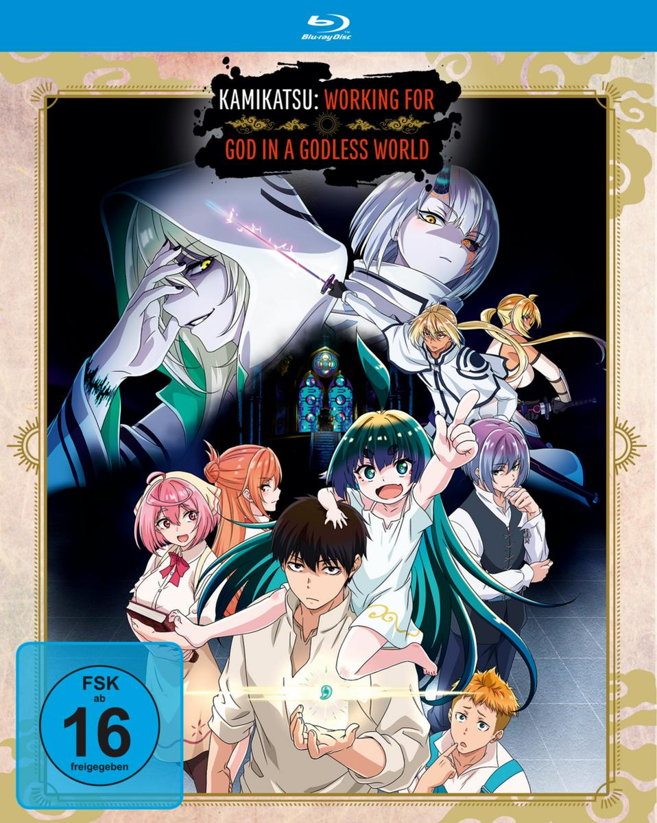 Anime-DVD-Cover mit mehreren Charakteren, Text auf Japanisch und Deutsch.
