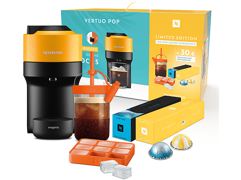 Magimix Nespresso Vertuo Pop Mango Yellow + 20 Capsules Tumbler Ijsblokjesvorm