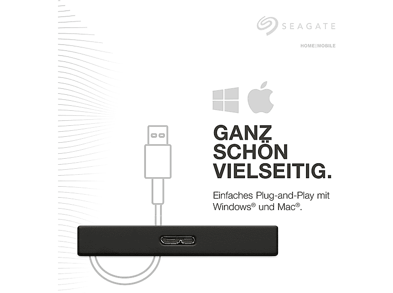 SEAGATE 1 TB One Touch Festplatte mit TV-Halterung, Kennwortschutz, +Rescue, HDD, Extern, USB-Micro-B, Schwarz — Foto 3 von 5