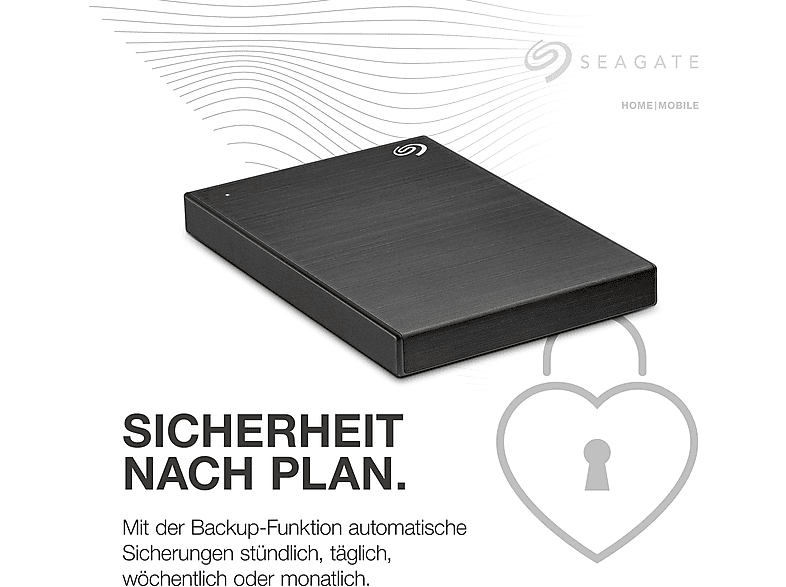 SEAGATE 1 TB One Touch Festplatte mit TV-Halterung, Kennwortschutz, +Rescue, HDD, Extern, USB-Micro-B, Schwarz — Foto 4 von 5