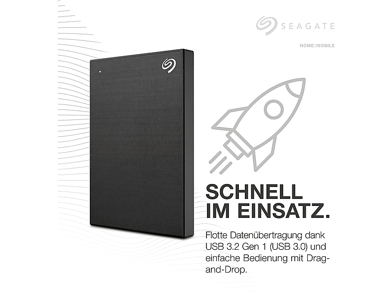 SEAGATE 1 TB One Touch Festplatte mit TV-Halterung, Kennwortschutz, +Rescue, HDD, Extern, USB-Micro-B, Schwarz — Foto 5 von 5