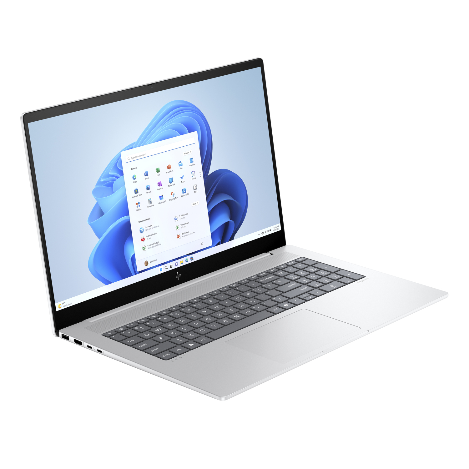 Un ordinateur portable argenté avec une interface Windows 11.
