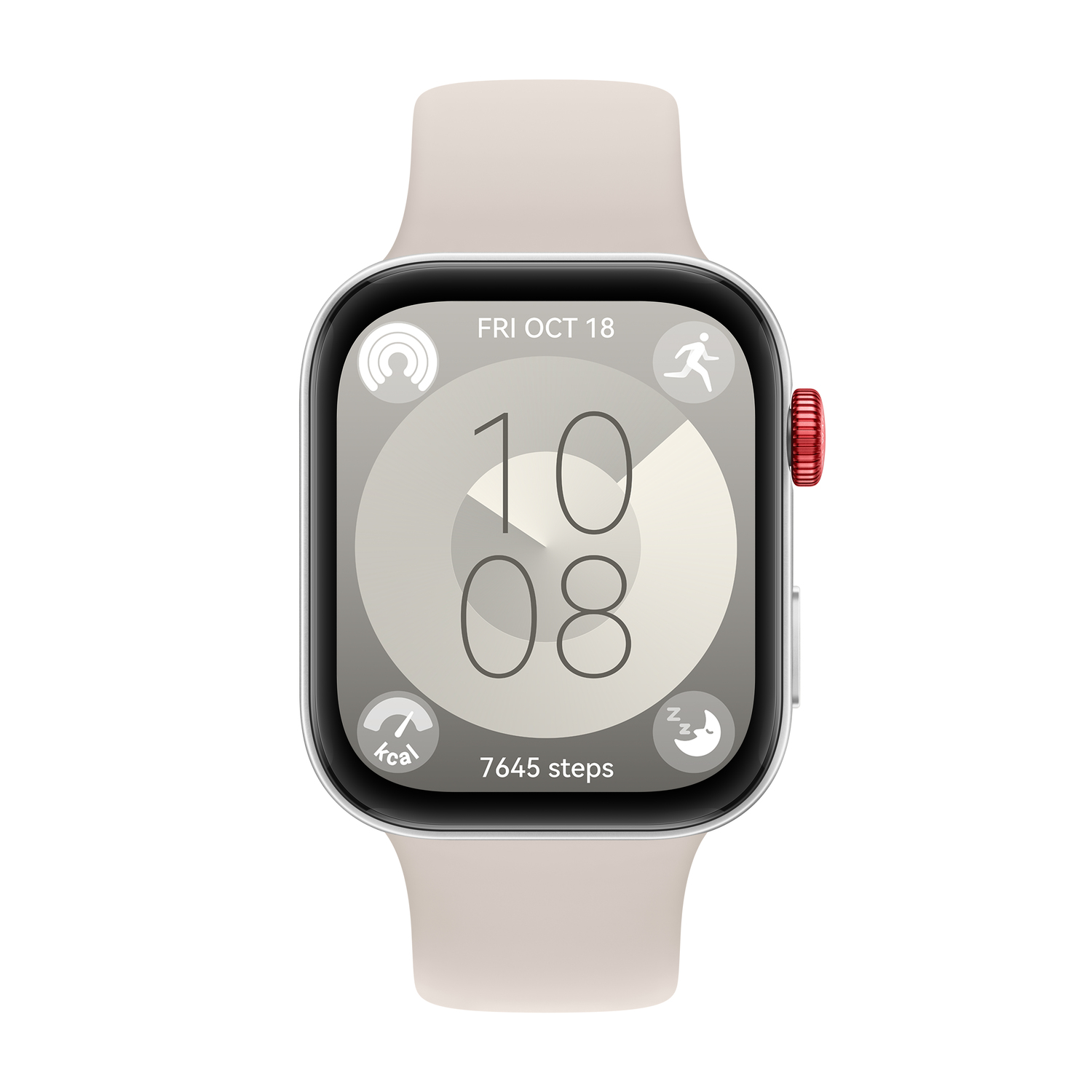 Montre connectée avec heure, pas et autres données.