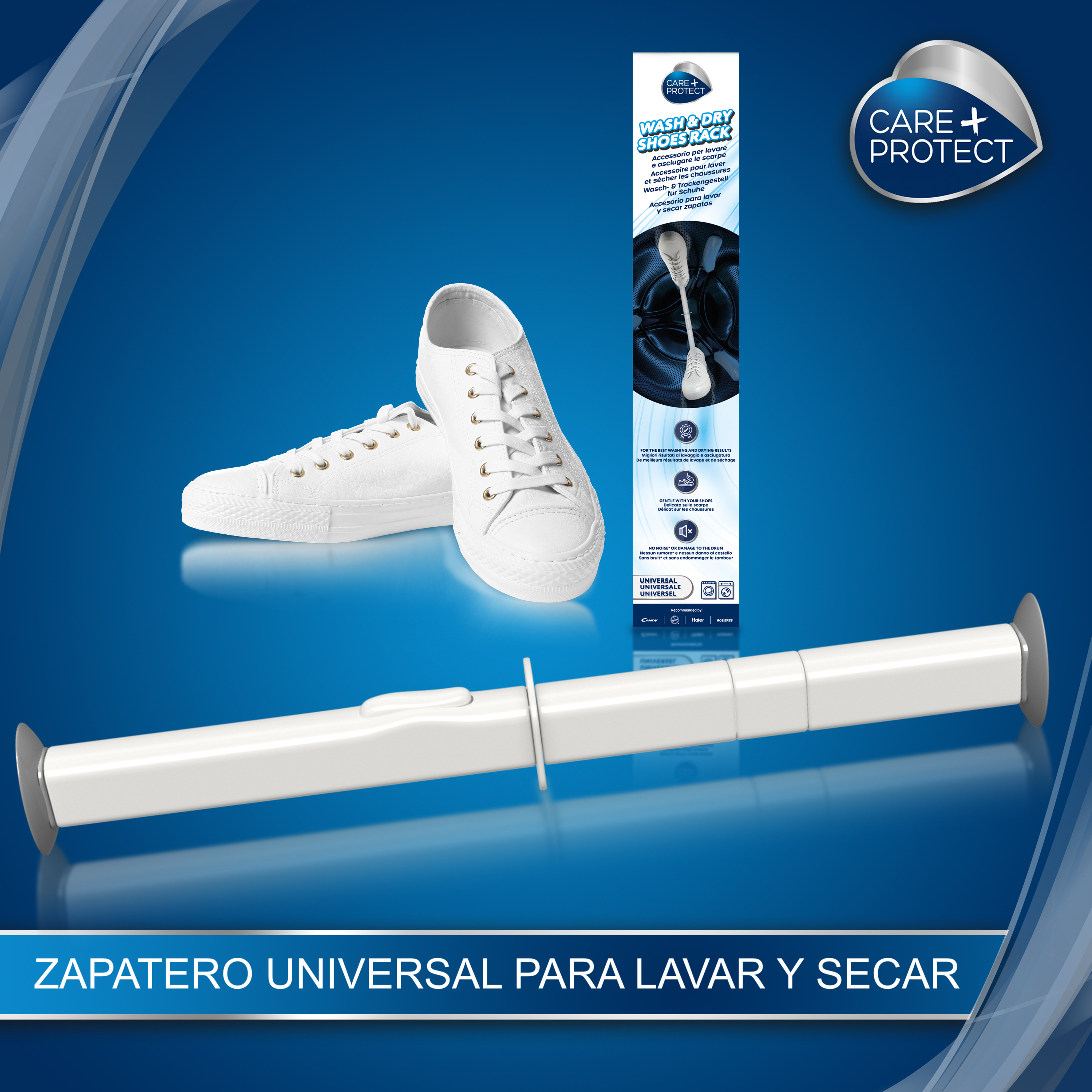 Kit de limpieza de zapatos blancos con cepillo y soporte en forma de zapato.