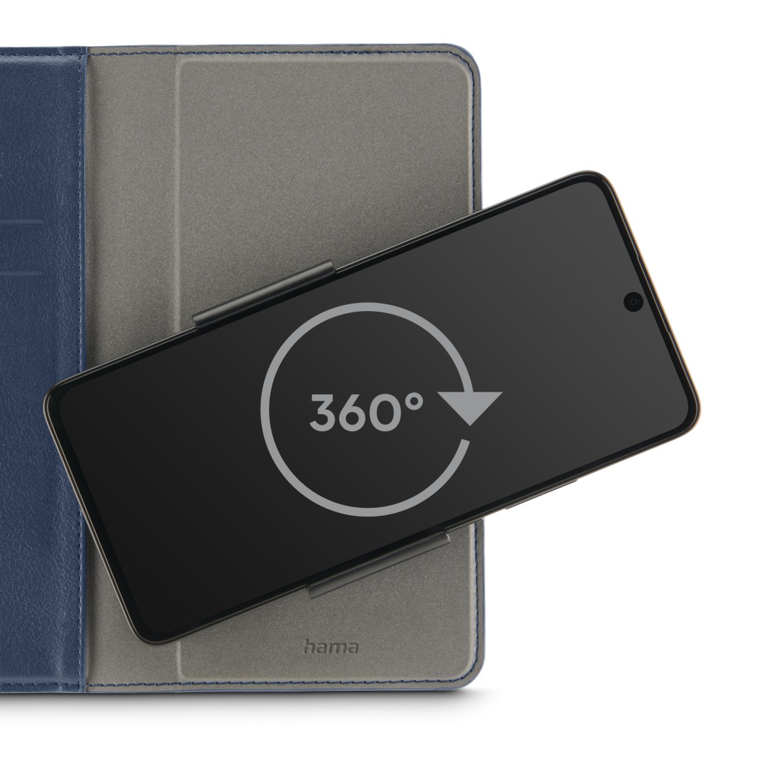 Tablet in einer Hülle, mit einem 360-Grad-Symbol und einem Telefon im Inneren der Hülle.