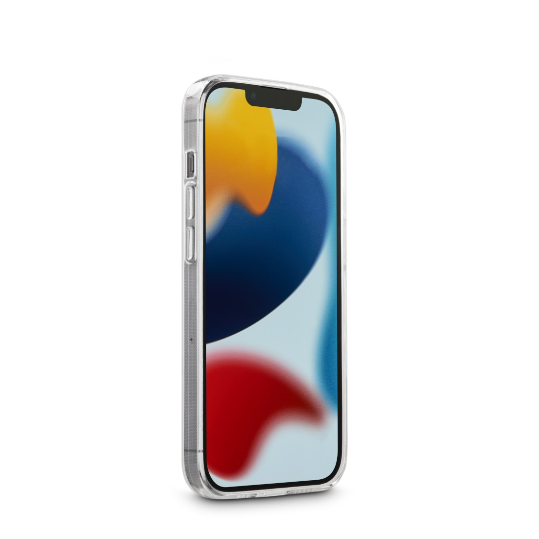 Telefon in einer transparenten Hülle, das Display zeigend.
