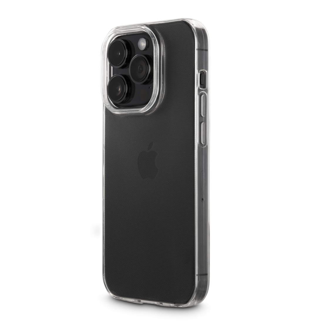 Schwarze iPhone-Hülle mit transparentem Rand, zeigt die Rückseite des Telefons.