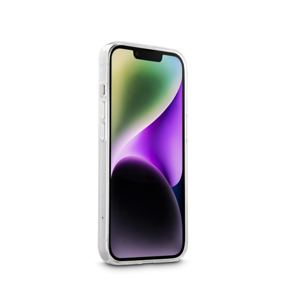 Ein Smartphone in einer transparenten Schutzhülle, das das Design des Telefons zeigt.