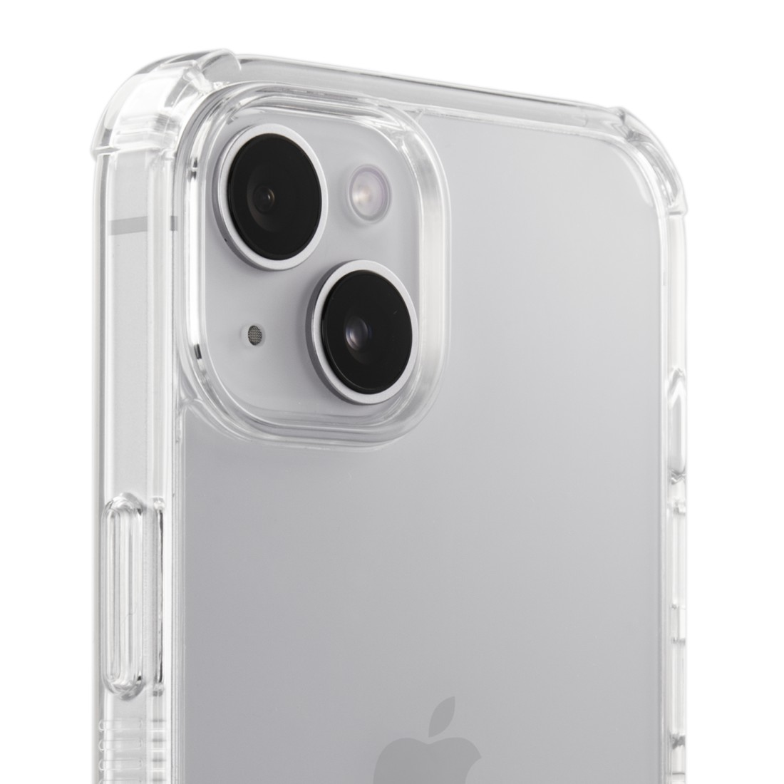 Die Rückseite eines iPhones. Die Kameras befinden sich in der oberen linken Ecke. Das Gehäuse ist transparent.