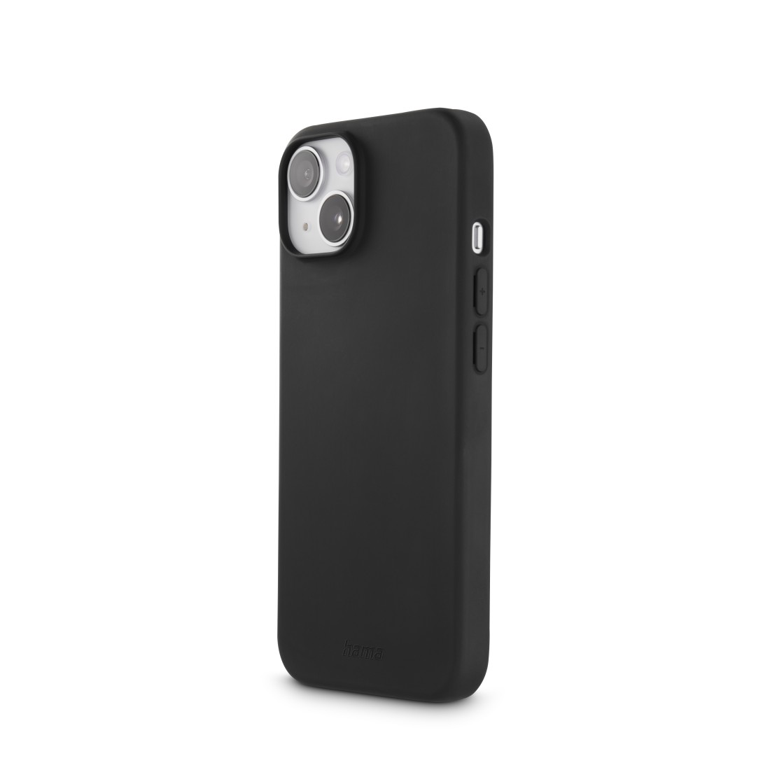 Ein schwarzes Telefon in einer schwarzen Hülle.