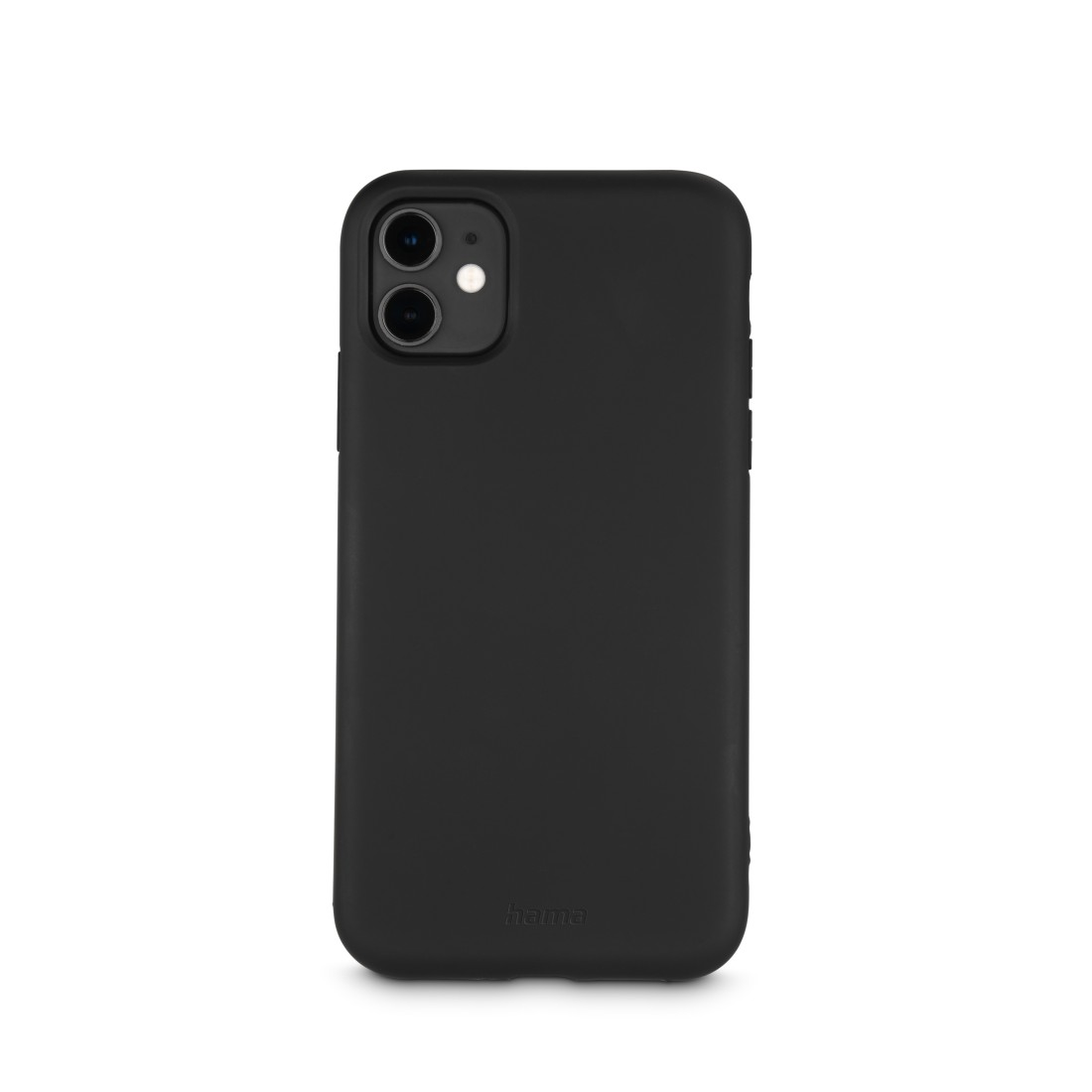 Schwarzes Telefon in einer schwarzen Hülle. Die Kameralinsen sind sichtbar.
