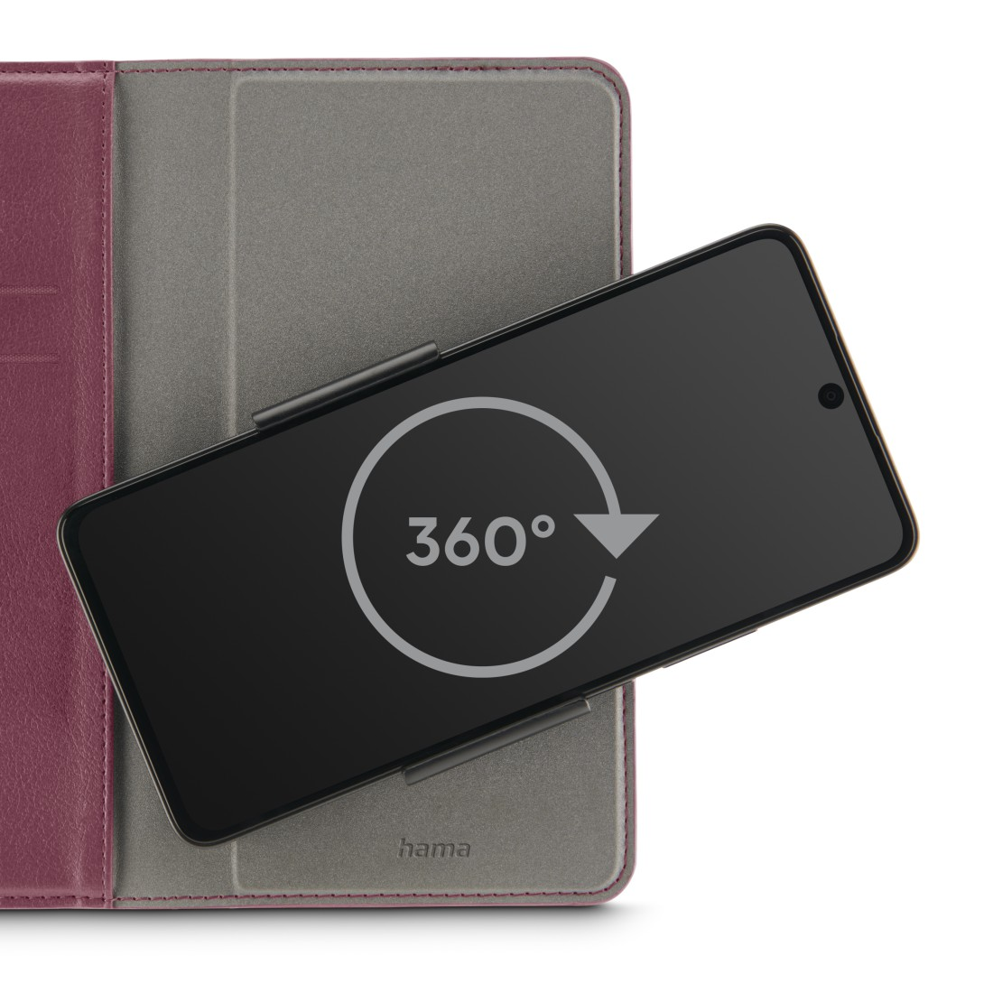 Tablet mit 360°-Kreissymbol auf dem Bildschirm. Das Tablet befindet sich auf einem roten und grauen Case.