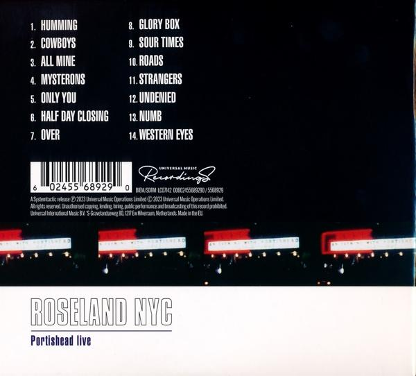 Albumcover mit Titelliste und Bandnamen Roseland NYC, Portishead Live.