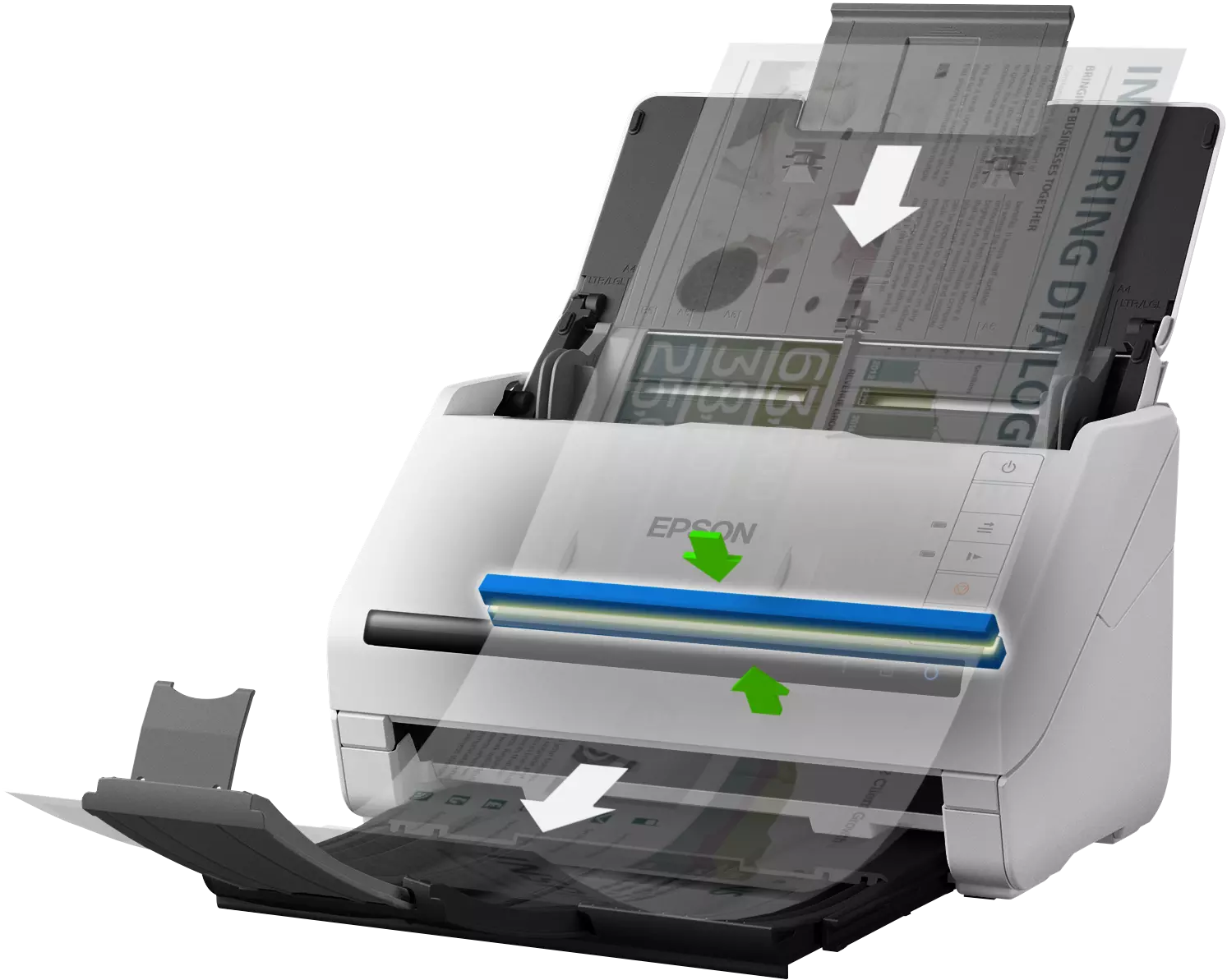 Escáner - Epson Workforce DS-530II, 600 x 600 DPI, 35 ppm, Tecnología ReadyScan LED, Blanco
