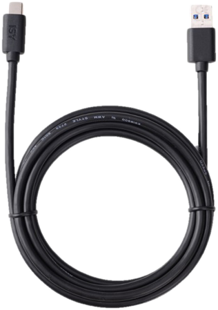 Fekete USB-kábel USB-C csatlakozóval az egyik, USB-A csatlakozóval a másik végén.