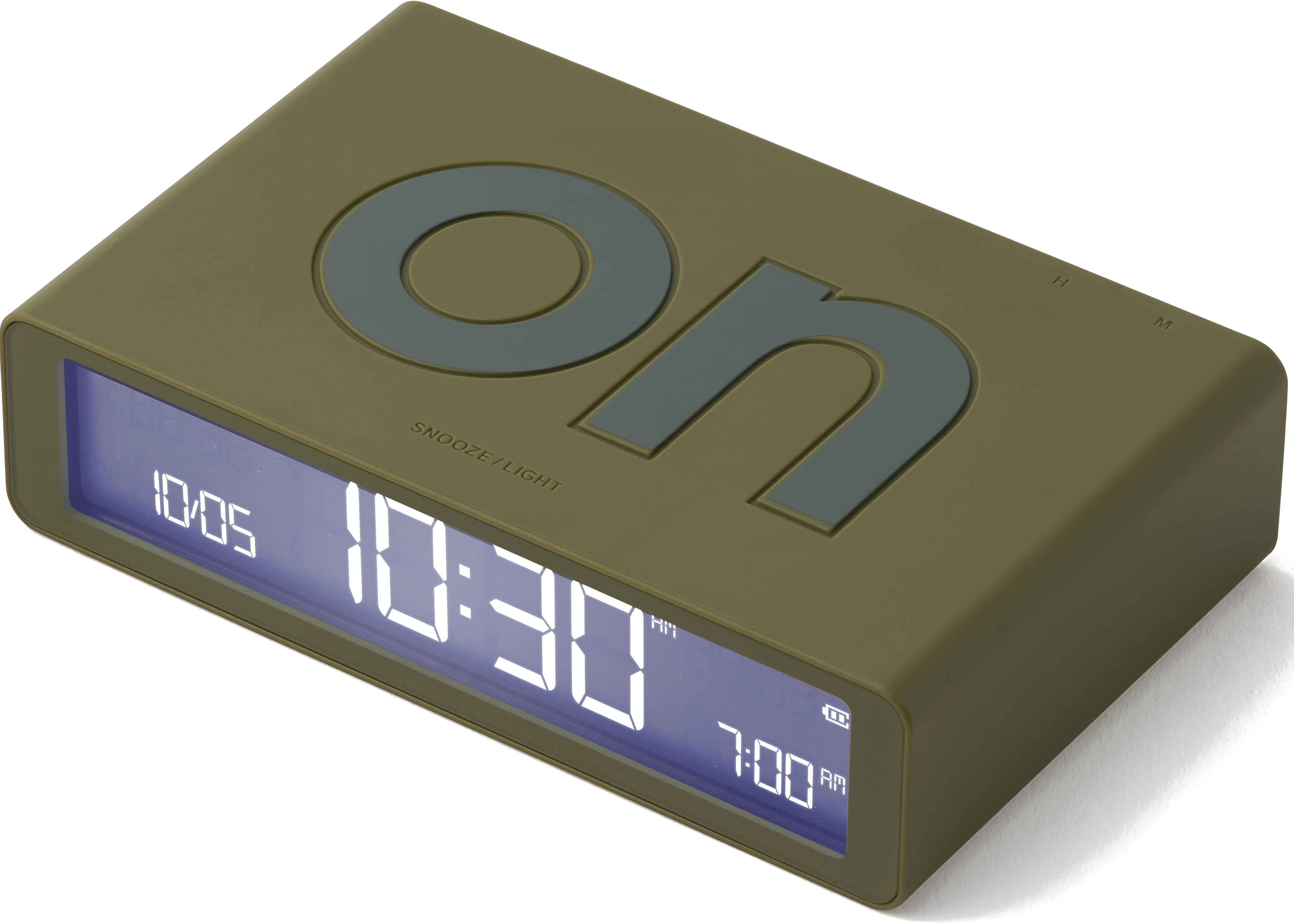 Sveglia verde che mostra le 10:30, con 'ON' in rilievo.