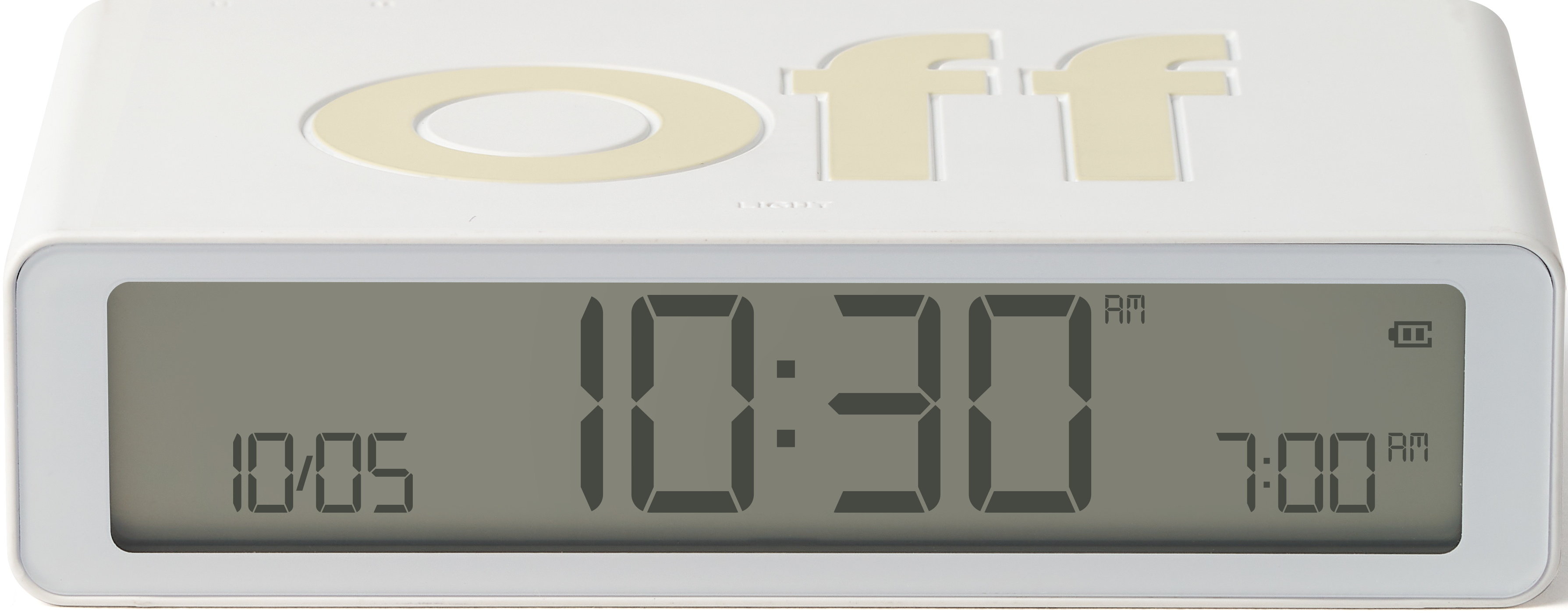 Wecker mit 10:30 Uhr mit dem Wort „off“.