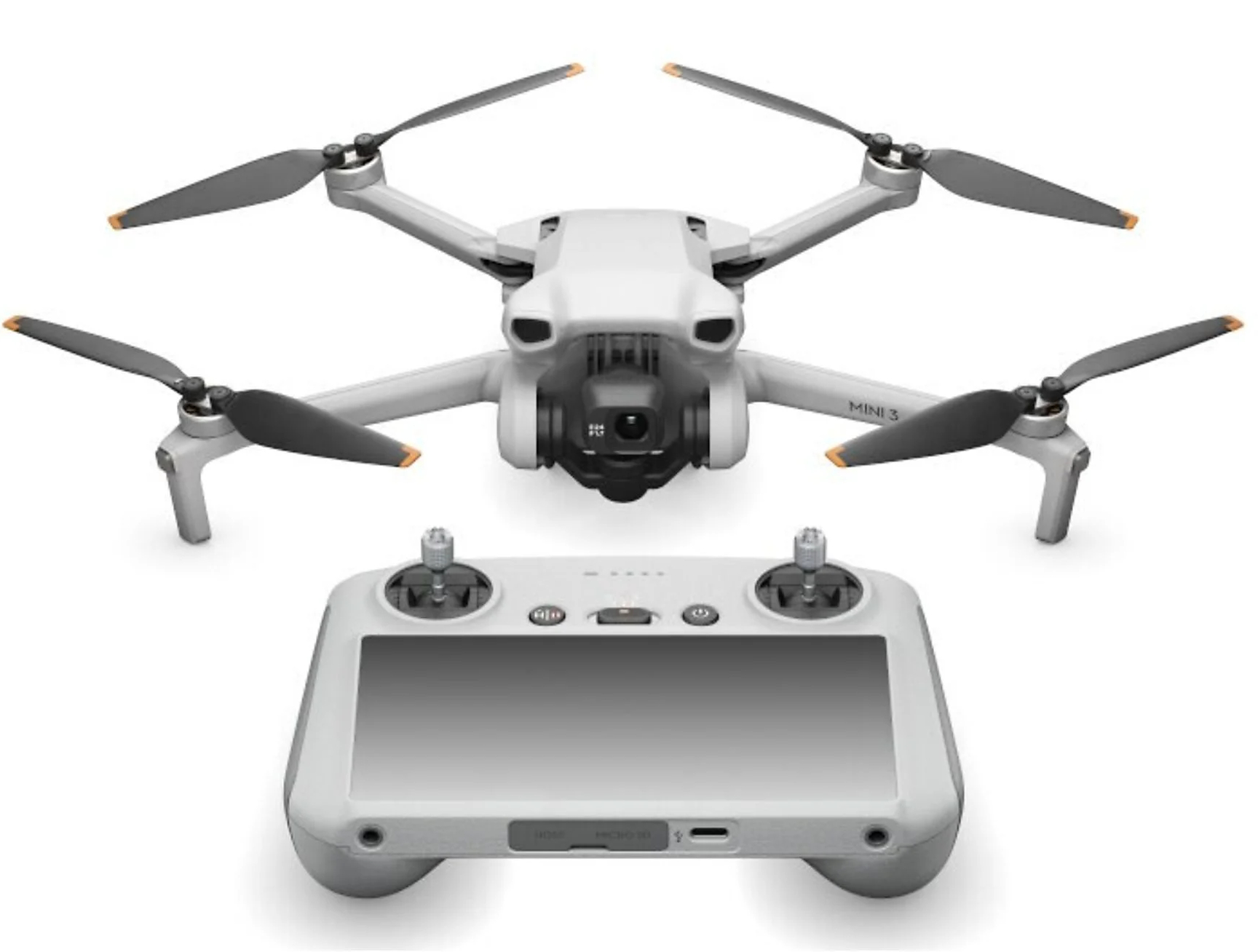 Biały dron i jego kontroler, oba na białym tle.