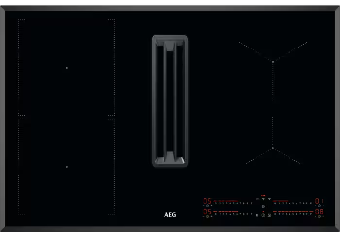 AEG CCE84543FB Beépíthető indukciós főzőlap, 80 cm, lap beépített elszívóval, FlexiBridge, H2H, Booster, Stop+Go