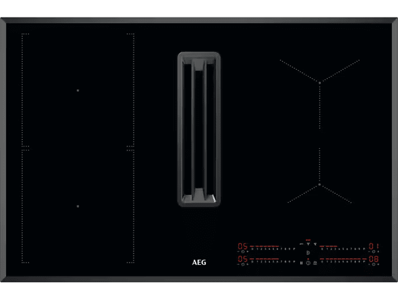 AEG CCE84543FB Beépíthető indukciós főzőlap, 80 cm, lap beépített elszívóval, FlexiBridge, H2H, Booster, Stop+Go
