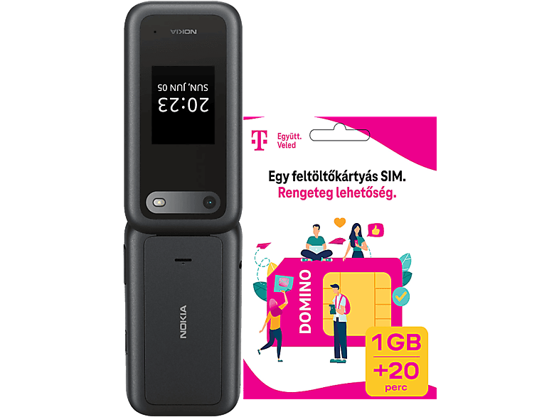 NOKIA 2660 DualSIM Fekete Feltöltőkártyás Mobiltelefon + Telekom Domino SIM