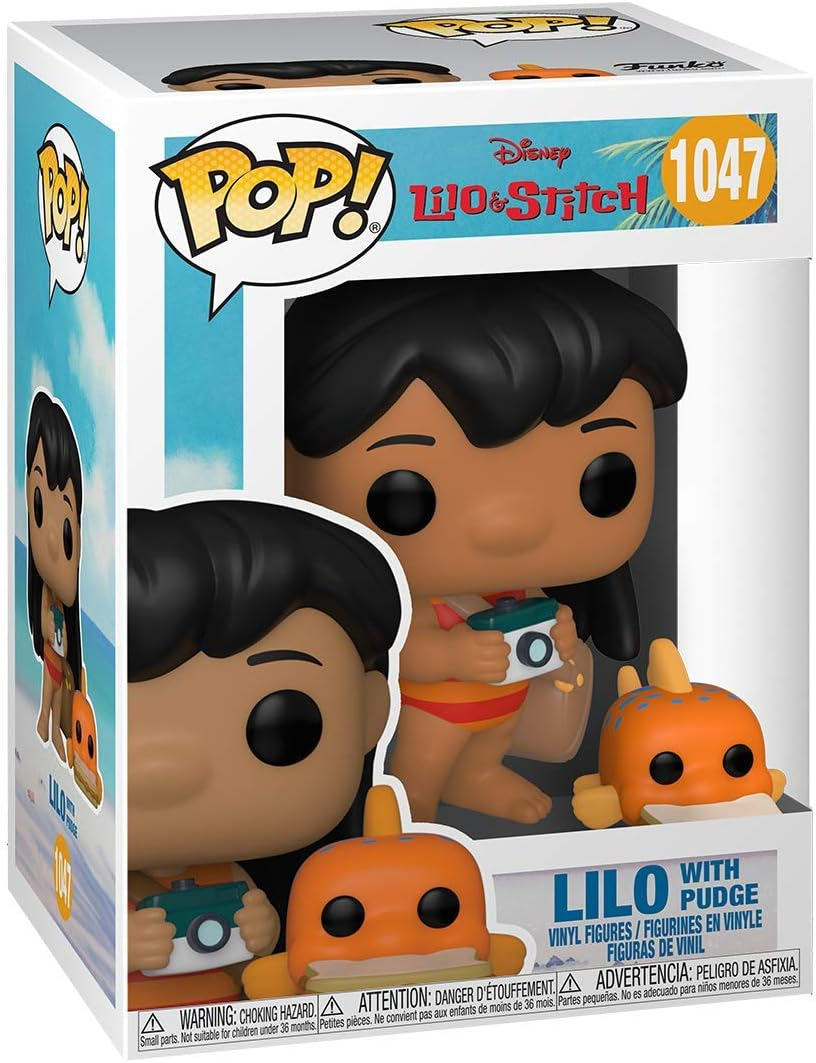 Figura de Lilo & Stitch Funko Pop en una caja, con figuras de Lilo y Pudge.