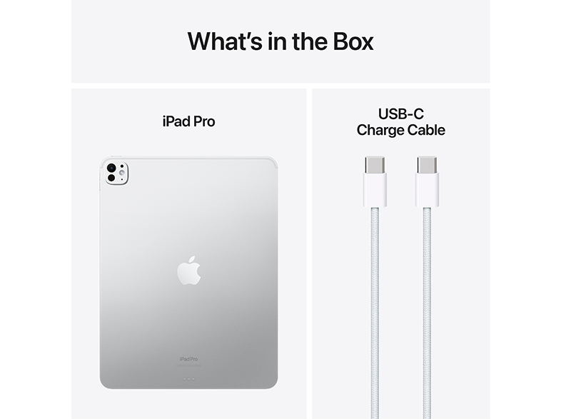 Egy iPad Pro, egy USB-C kábel és a szöveg: "Mi van a dobozban".