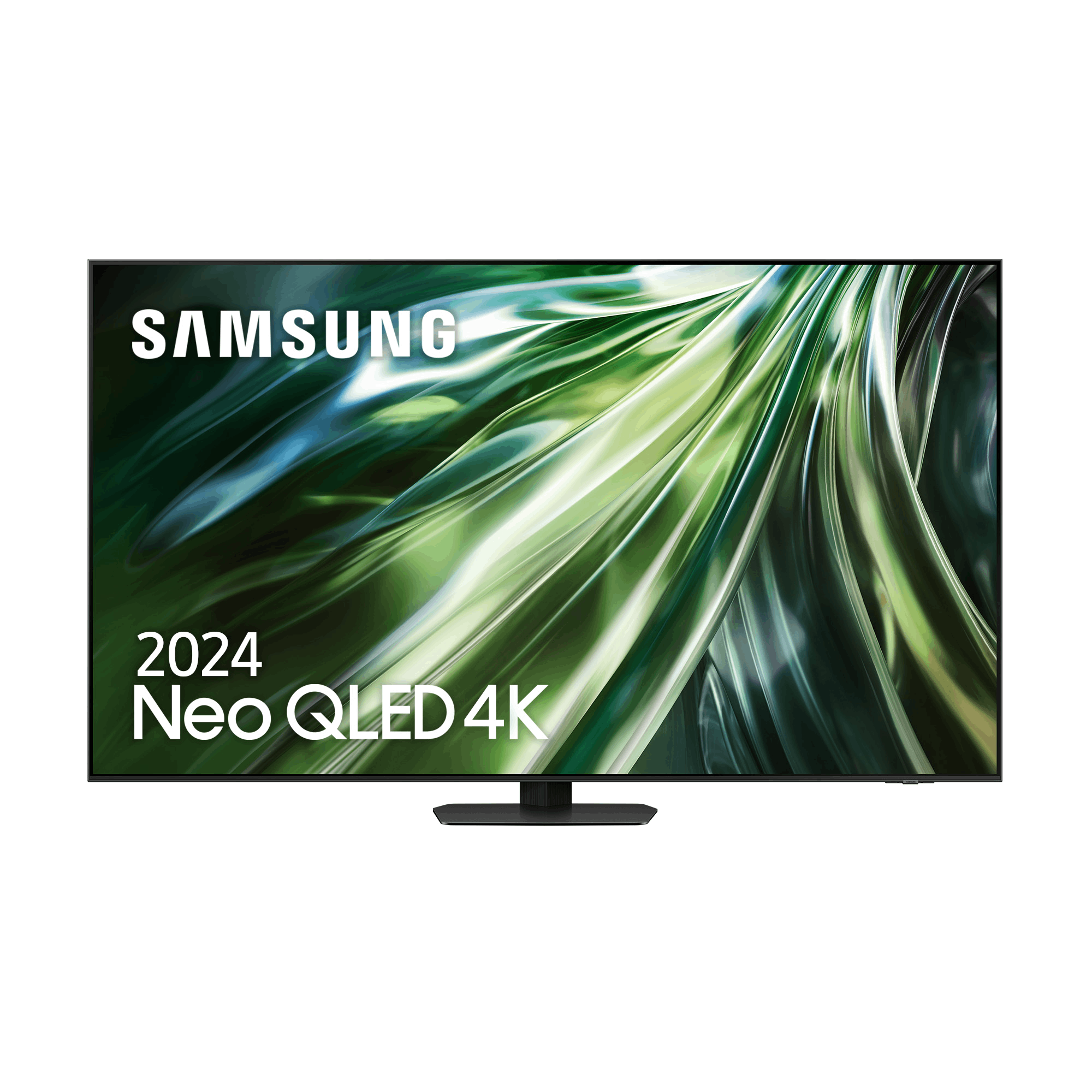 Un televisor Samsung Neo QLED 4K con un diseño moderno, mostrado sobre un fondo blanco.