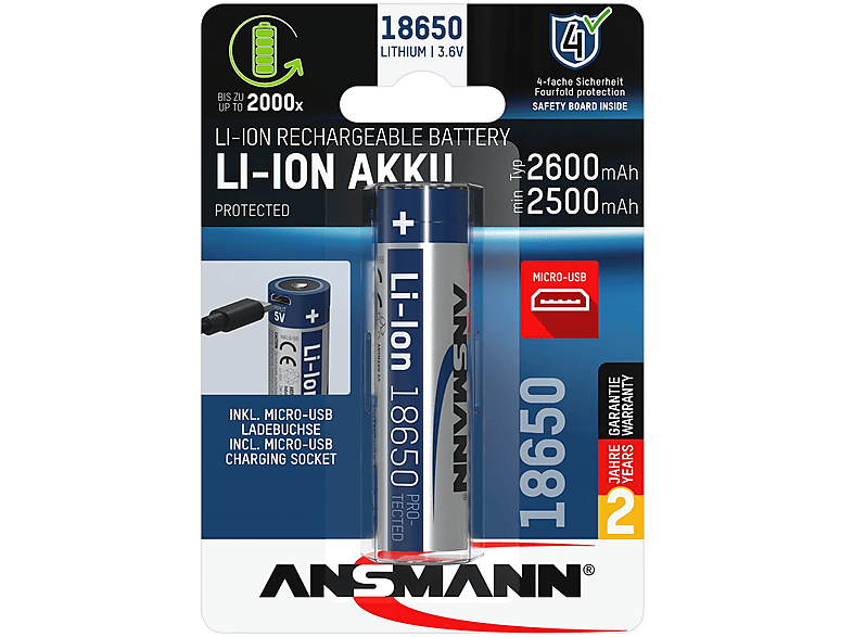 Ansmann 1307-0002 Akku 18650 Micro-USB 18650 2.600 mAh