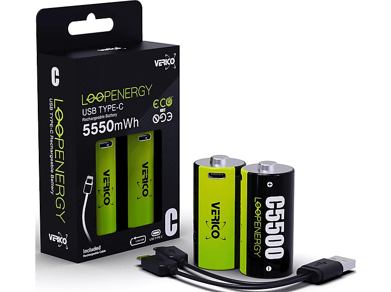 Verico C Baby Batterie Wiederaufladbar Li-ion, 2er Pack; Akku
