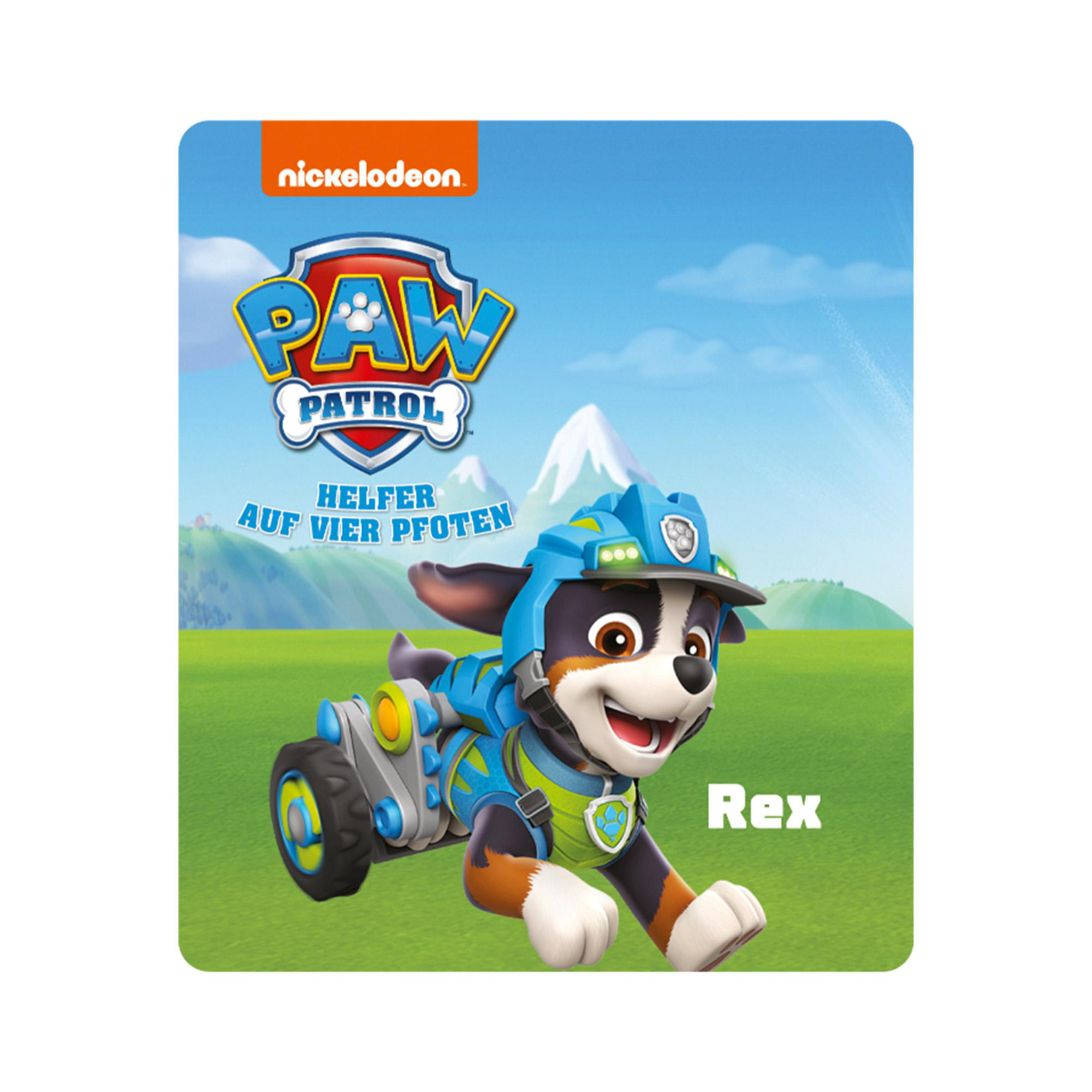 Ein Paw Patrol-Buchcover mit einer Hundefigur mit dem Namen Rex.