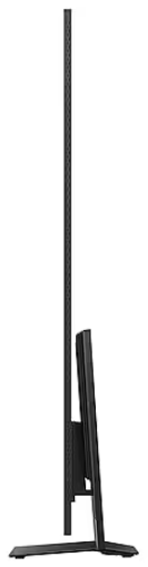 Wysoki, czarny, cienki monitor na stojaku, widok z boku.