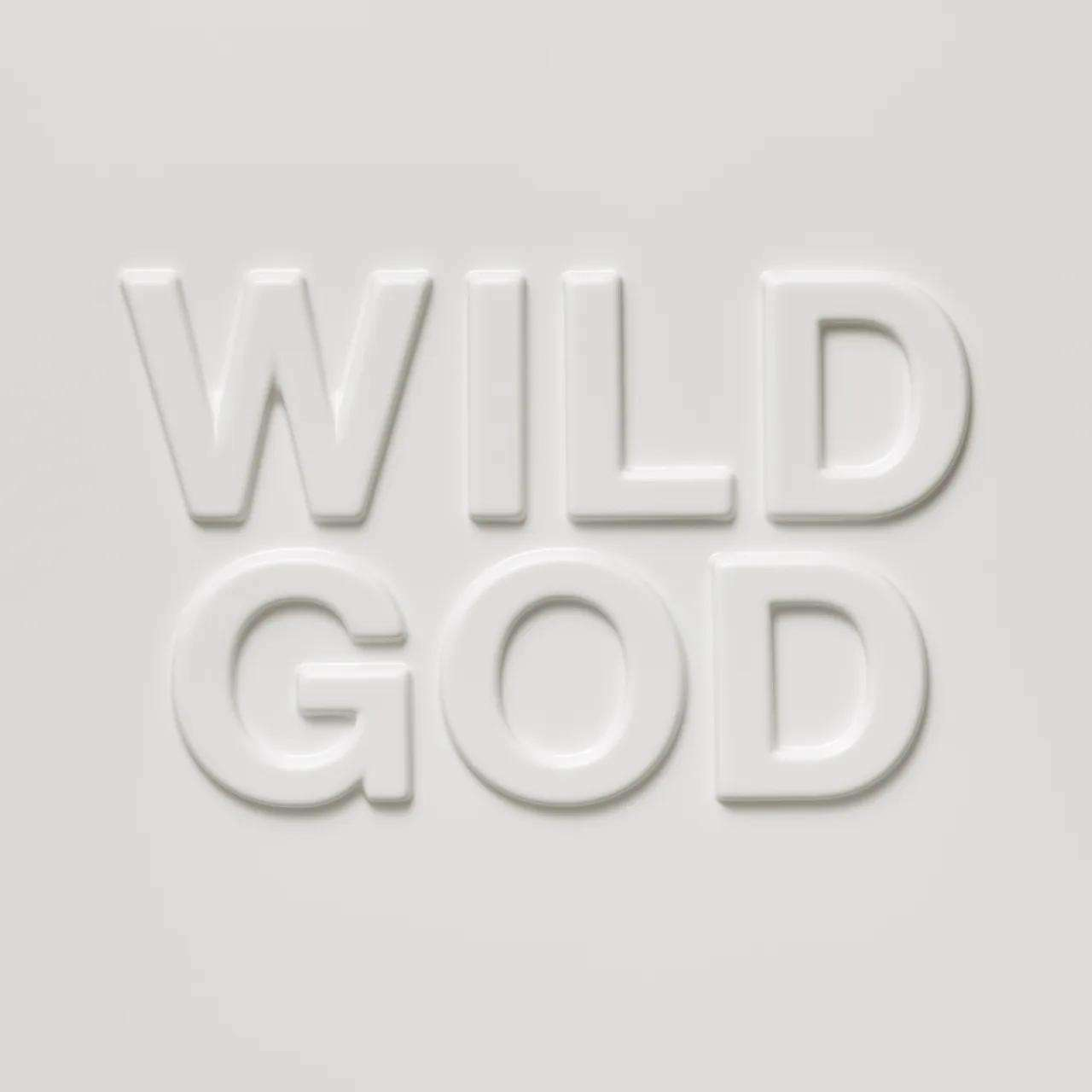 Fehér háttér a 'WILD GOD' dombornyomott szavakkal.