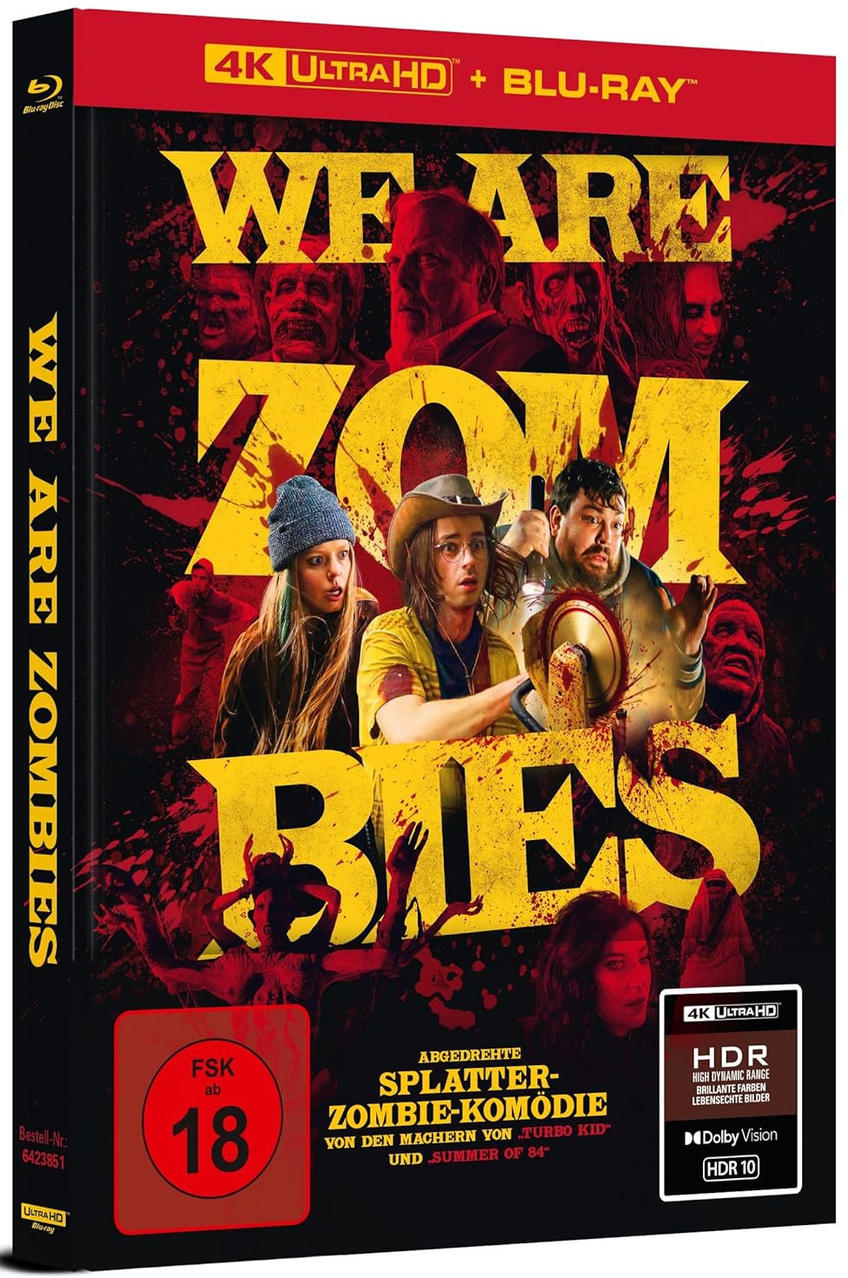 Filmcover mit Zombies und Text. Rot und Gelb dominieren das Design.